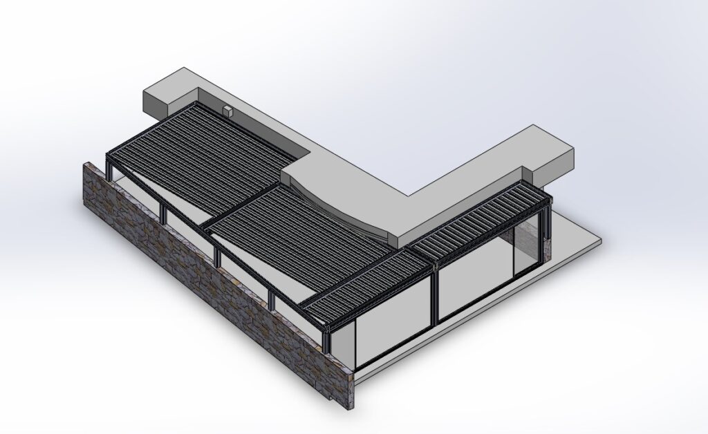 Yamuk bir alan için yapılan pergola çizimi- Mimari Çözümler Skyart Shading