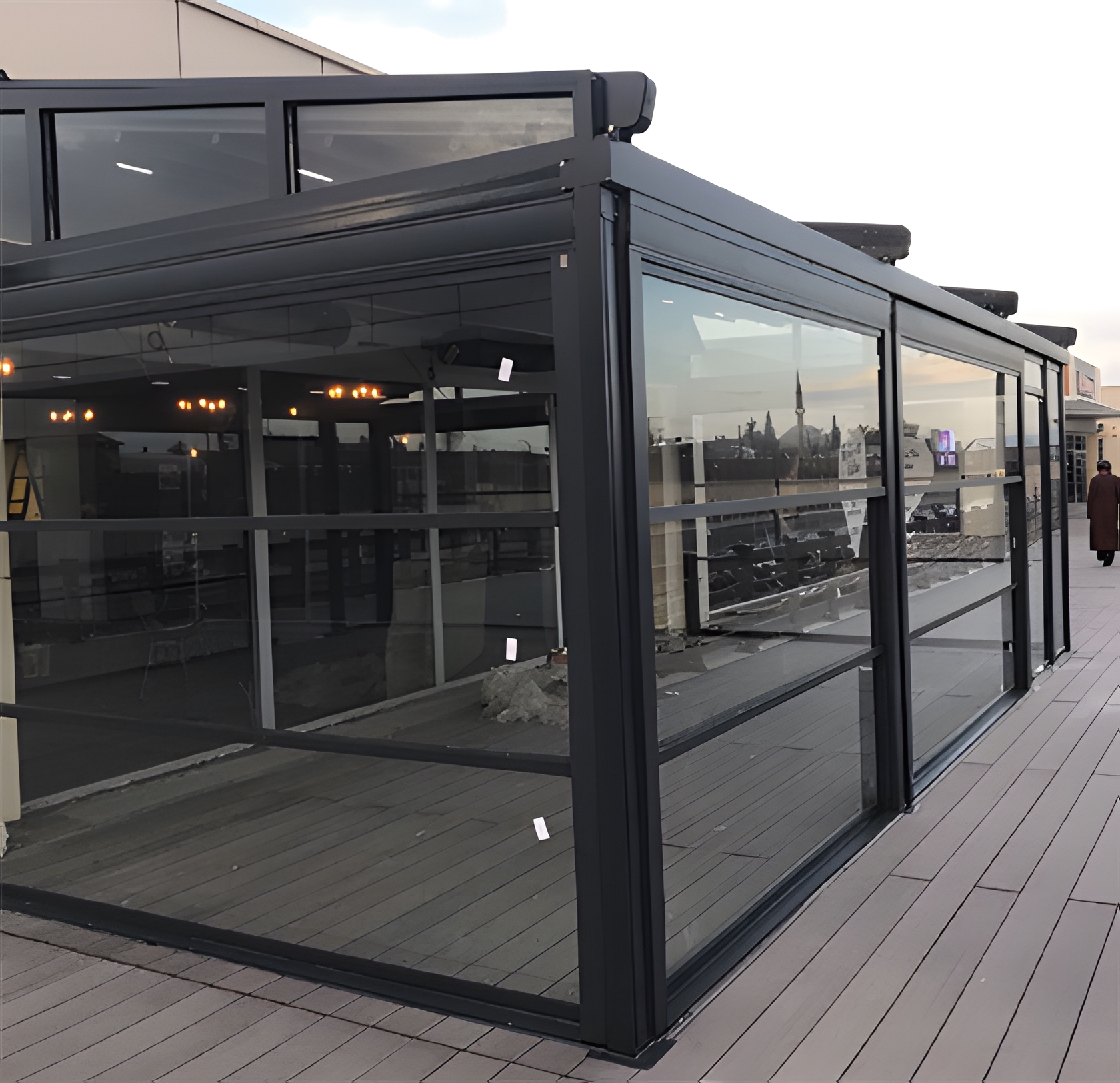 İzmir cam balkon kafe uygulaması sky art shading