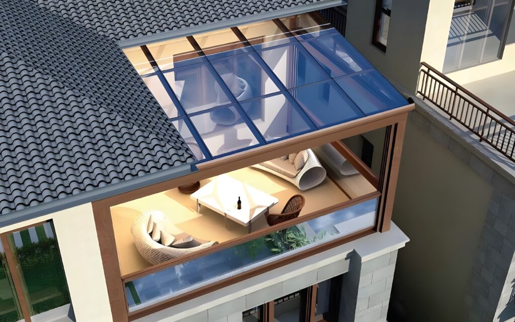 Cam Çatı Sistemleri- SkyArt Shading- Üstten görünüş sabir cam çatı çizimi